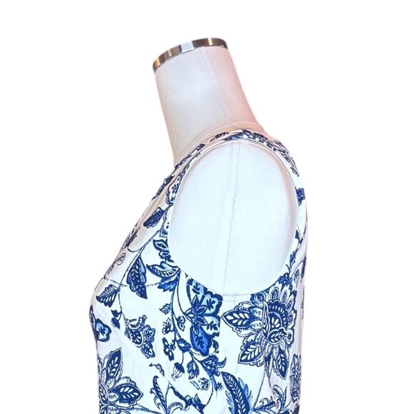 Boho Blue Floral Border Print Shift Dress Size 6 Sleeveless Summer Mediterranean - Picture 11 of 16